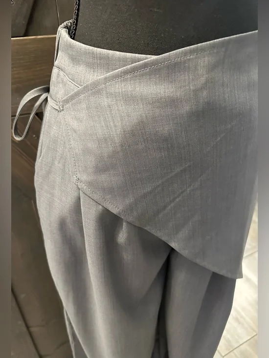 SHEIN Gray High-Waisted Wide Leg Pants W/Tie Cross Wrap - Picture 3 of 13